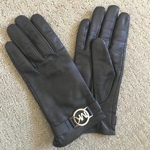 Michael Kors Leather Ornament Gloves (Brown/Gold)